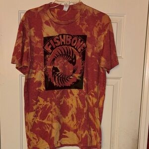 Fishbone Tie-Dye Short Sleeve T-Shirt - Red/Yellow Upcycled Large EUC